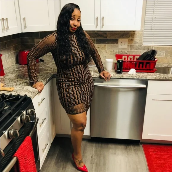 Dresses | Brown And Black Abstract Print Bodycon Midi Dress | Poshmark